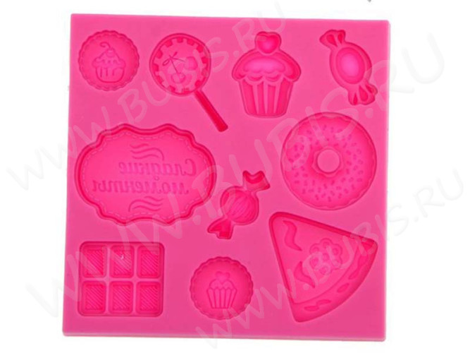 Молд 009 Вкусняшки 8*8*0,55см розовый (силикон) (инструменты для моделирования)