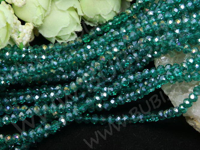 (СКИДКИ!!!) Бусина кристалл гранёный абакус 4,3*4*3,5мм изумрудный с АВ прозрачный (имитация Сваровски) (100шт.)