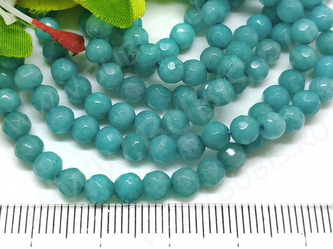 (ОПТ) Бусина округлая ГРАНЁНАЯ 4,5мм Кварцит тонир. под Аквамарин (камни) (НИТЬ)