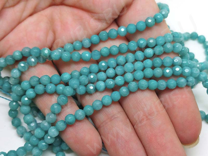 (ОПТ) Бусина округлая ГРАНЁНАЯ 4,5мм Кварцит тонир. под Аквамарин (камни) (НИТЬ)