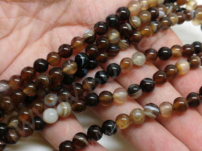 (ОПТ) Бусина округлая ГЛАДКАЯ 6мм Агат МАДАГАСКАРСКИЙ коричневый натуральный (камни) (НИТЬ)
