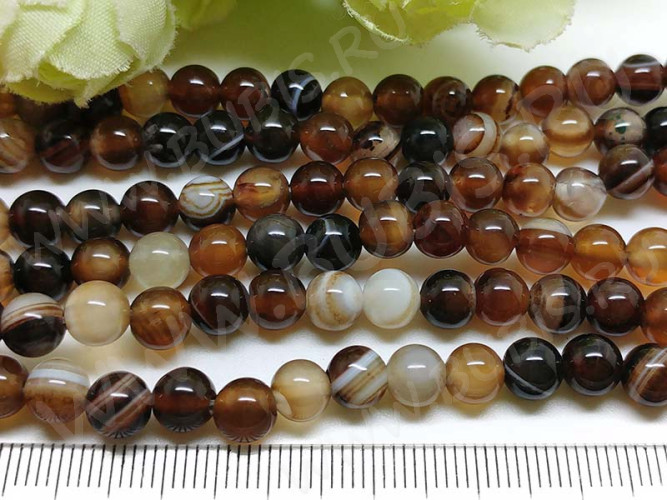 (ОПТ) Бусина округлая ГЛАДКАЯ 6мм Агат МАДАГАСКАРСКИЙ коричневый натуральный (камни) (НИТЬ)