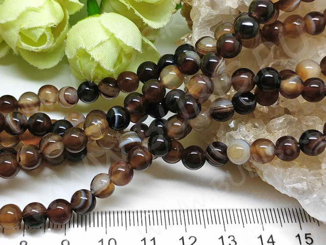(ОПТ) Бусина округлая ГЛАДКАЯ 6мм Агат МАДАГАСКАРСКИЙ коричневый натуральный (камни) (НИТЬ)