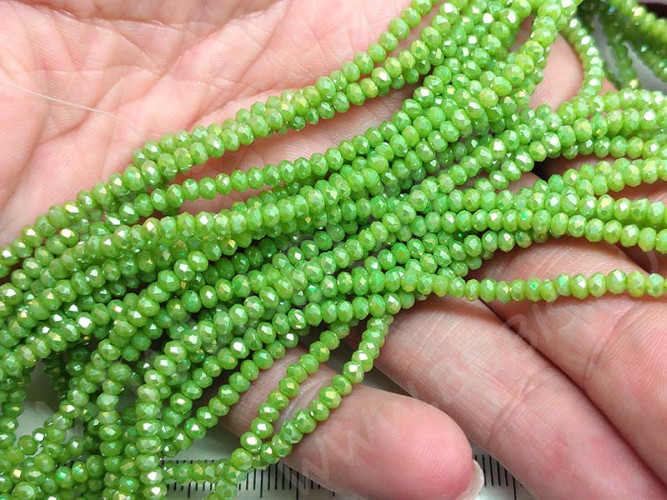 Бусина кристалл гранёный абакус 3*3*2мм св.зелёный с АВ непрозрачный (имитация Сваровски) (50шт.)