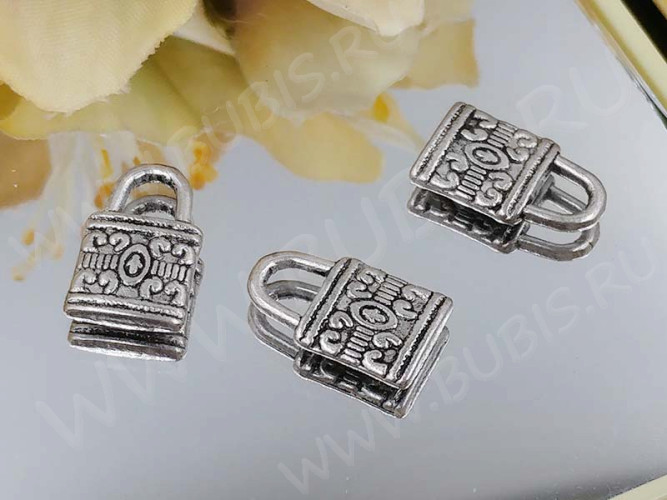 Подвеска Замочек 01 двусторонняя 12,8*8*2мм античное серебро (литьё)