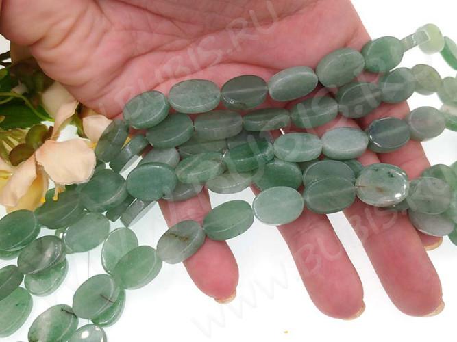 (СКИДКИ!!!) Бусина каменная Овал 66 15*10*4мм Авантюрин зелёный натуральный (камни) (10шт.)