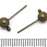 Купить Пуссеты ("гвоздики") №055 с шариком 5мм и петлёй 16*7*0,7мм античная бронза (Brass) (1 пара) с доставкой по России