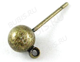 Пуссеты ("гвоздики") №055 с шариком 5мм и петлёй 16*7*0,7мм античная бронза (Brass) (1 пара)