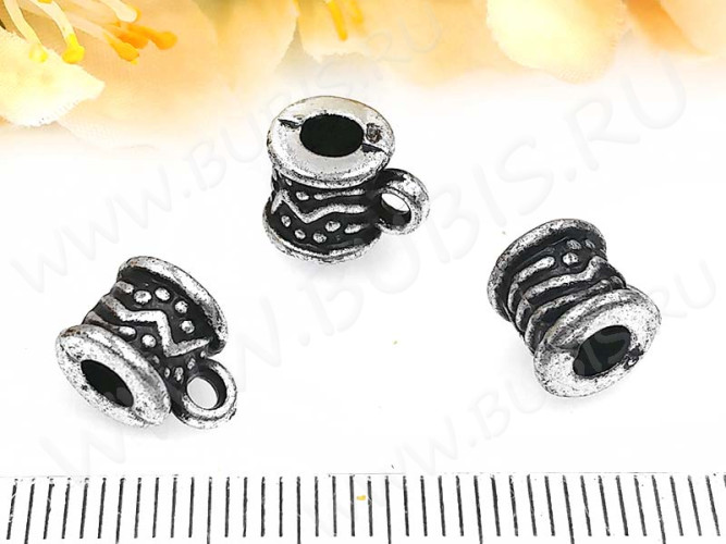 (СКИДКИ!!!) Бусина с петлёй 007 Бейл 10*7*6,5мм античное серебро (АКРИЛ) (10шт)