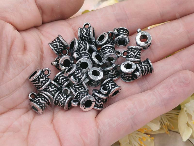 (СКИДКИ!!!) Бусина с петлёй 007 Бейл 10*7*6,5мм античное серебро (АКРИЛ) (10шт)