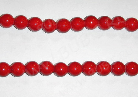 (ОПТ) Бусина округлая 10мм Коралл красный пресс. (камни) (НИТЬ)