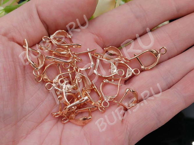 Швензы с английским замком №107 Капля 19,5*10*4,5мм розовое золото (Brass с позолотой) (1 пара)