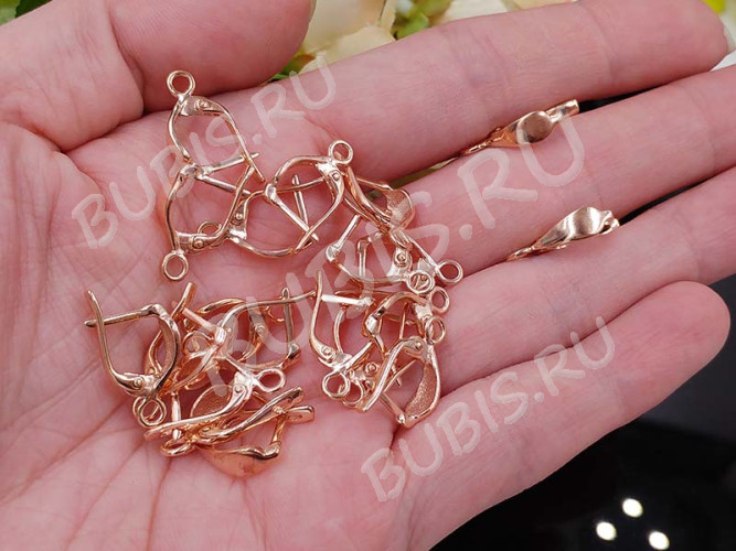 Швензы с английским замком №107 Капля 19,5*10*4,5мм розовое золото (Brass с позолотой) (1 пара)