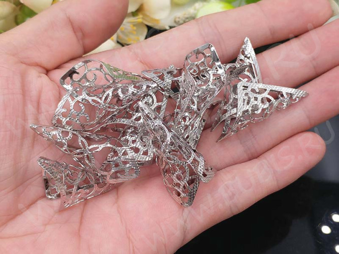 Шапочка тонкая 068 ажурная Конус 35*16*14,5мм цвет платины (LUX Китай) (Brass) (имитация скани)