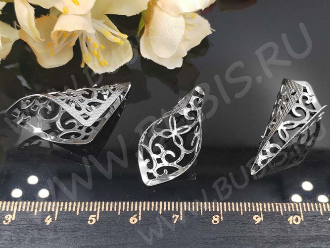 Шапочка тонкая 068 ажурная Конус 35*16*14,5мм цвет платины (LUX Китай) (Brass) (имитация скани)