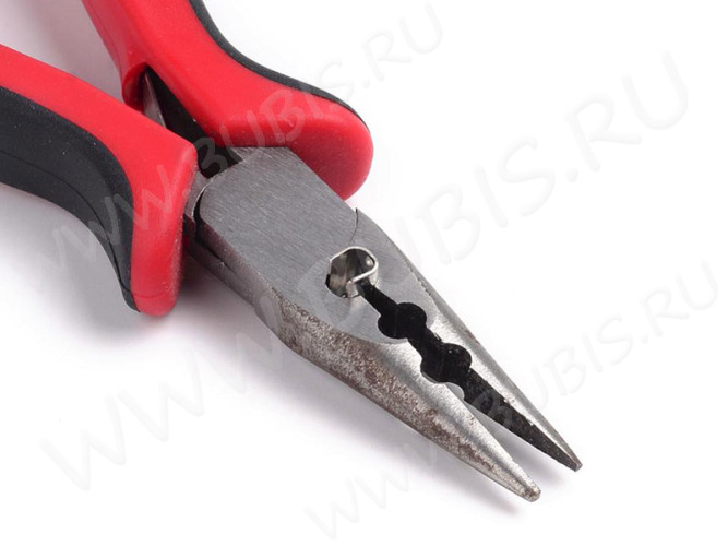 Тонкогубцы (утконосы короткие) 19 с Кримпером для обжимных бусин и концевиков 130мм с красно-чёрными ручками (инструменты для бижутерии)