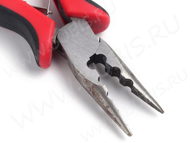 Тонкогубцы (утконосы короткие) 19 с Кримпером для обжимных бусин и концевиков 130мм с красно-чёрными ручками (инструменты для бижутерии)