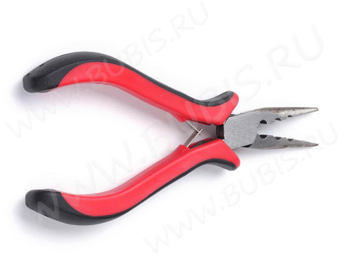 Тонкогубцы (утконосы короткие) 19 с Кримпером для обжимных бусин и концевиков 130мм с красно-чёрными ручками (инструменты для бижутерии)