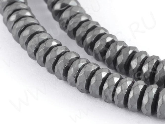 (СКИДКИ!!!) Бусина каменная Рондель 50 гранёный матовый 5,5*5,5*1,8мм Гематит синт. (камни) (10шт.)