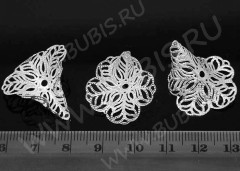 Шапочка тонкая 039 ажурная Лепесток большой 27*24*10мм серебристая (LUX Китай) (Brass) (имитация скани)