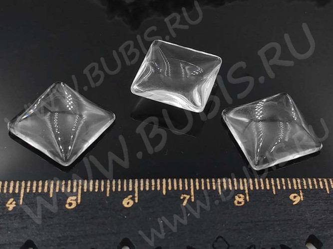 Кабошон стеклянный 38 Квадрат выпуклый 15*15*5мм прозрачный (стекло)