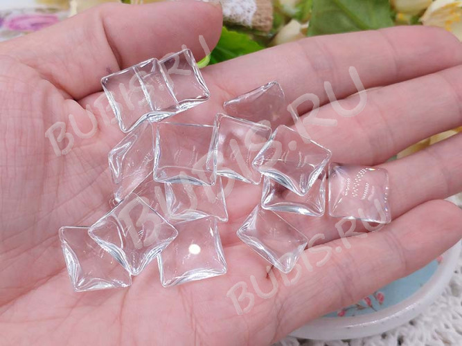 Кабошон стеклянный 38 Квадрат выпуклый 15*15*5мм прозрачный (стекло)