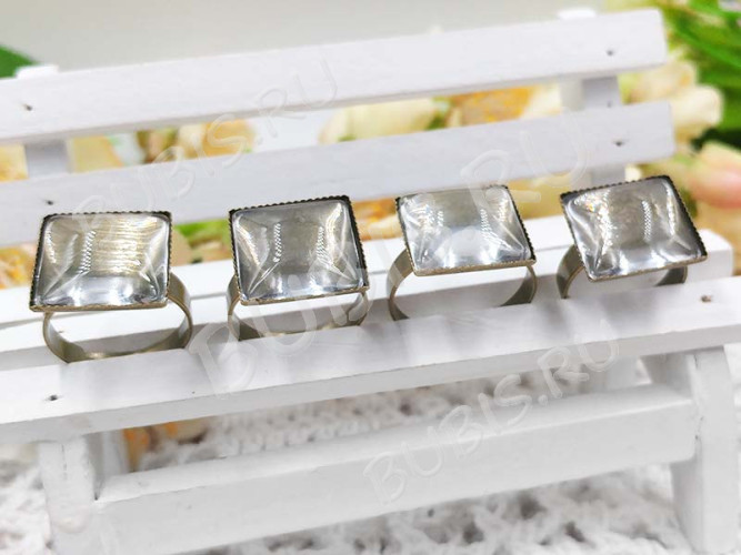 Кабошон стеклянный 38 Квадрат выпуклый 15*15*5мм прозрачный (стекло)