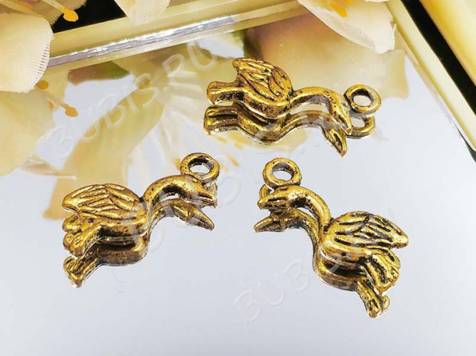 (СКИДКИ!!!) Подвеска Птичка 03 3D 18*7*2,5мм античное золото (литьё) (10шт.)