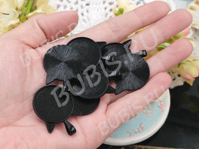 Подвеска-сеттинг Круг 43 Мордочка кошки с сеттингом 25мм 37*27*2,4мм чёрная (литьё)