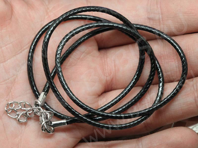 Шнур с замочком 46 вощёный полиэстеровый "корейский" круглый 2мм черный (60см)