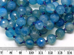 (ОПТ) Бусина округлая ГРАНЁНАЯ 10мм Агат голубо-т.голубой (камни) (НИТЬ)
