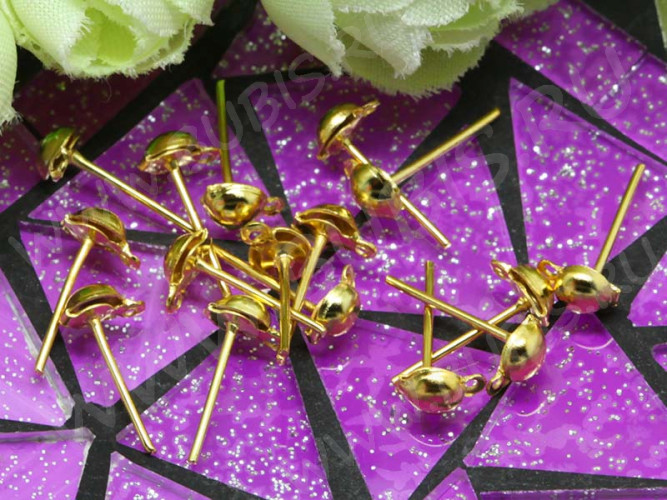 Пуссеты ("гвоздики") №004 с полусферой и петелькой 14*7*0,6мм золотистые (Iron) (10 пар)