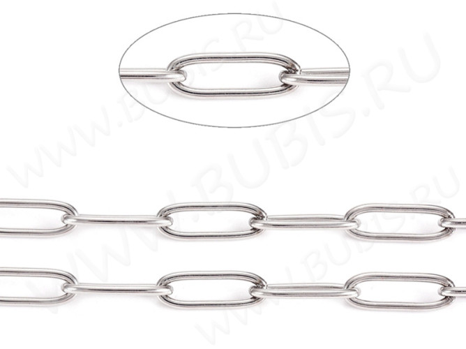 Цепочка S30 ювелирная плоское овальное звено 12*4*1мм цвет платины (Хирургическая сталь) (50см)