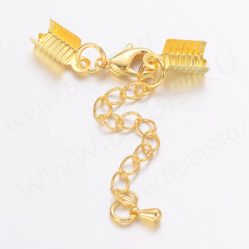Замочек карабин №070 с зажимами концевиками и удлиняющей цепочкой золотистый (Brass)