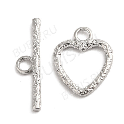 181 Тоггл Сердечко  17*13мм и 22*6мм цвет платины (Хирургическая сталь)