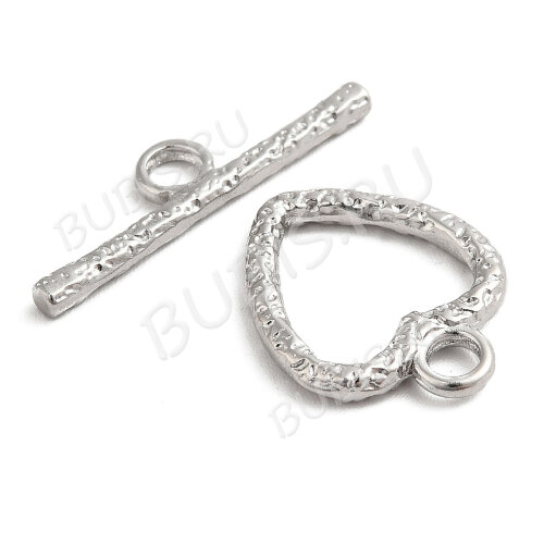 181 Тоггл Сердечко  17*13мм и 22*6мм цвет платины (Хирургическая сталь)