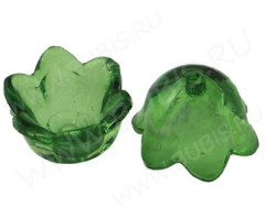 Бусина акрил Цветочек 01 чашечка 10*6мм т.зелёный прозрачный (акрил) (10шт.)