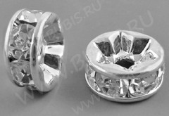 Рондель 01 большой 12*3,7мм серебристый с прозрачными стразами (Brass)