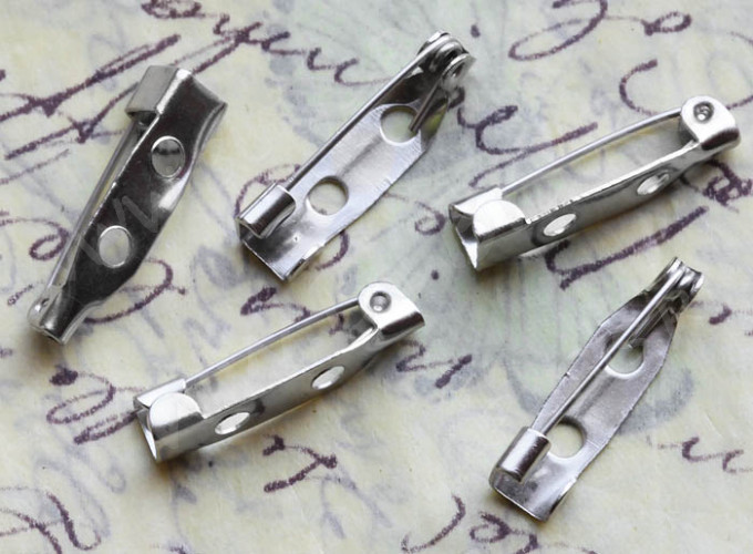 (ОПТ) Основа (заготовка) для броши №85 Булавка 2 отверстия 25*5*5мм цвет платины (Iron) (100шт.)