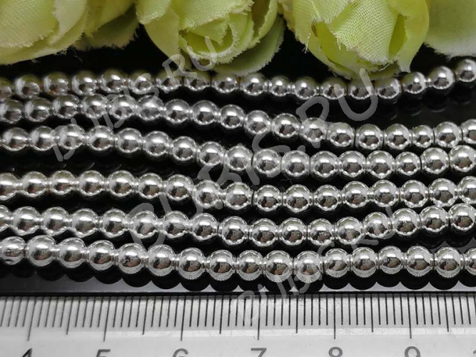 Бусина округлая 4мм Гематит серебристый (камни) (10шт.)