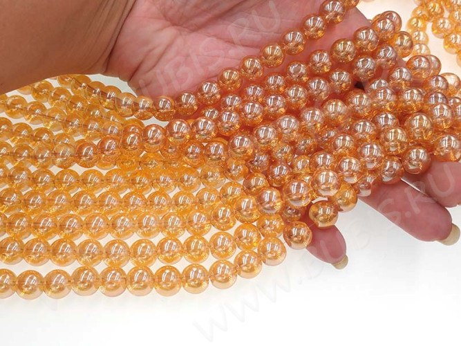 (СКИДКИ!!!) Бусина округлая Имитация Опала 10мм золотистая с глянцем прозрачная (стекло) (10шт.)