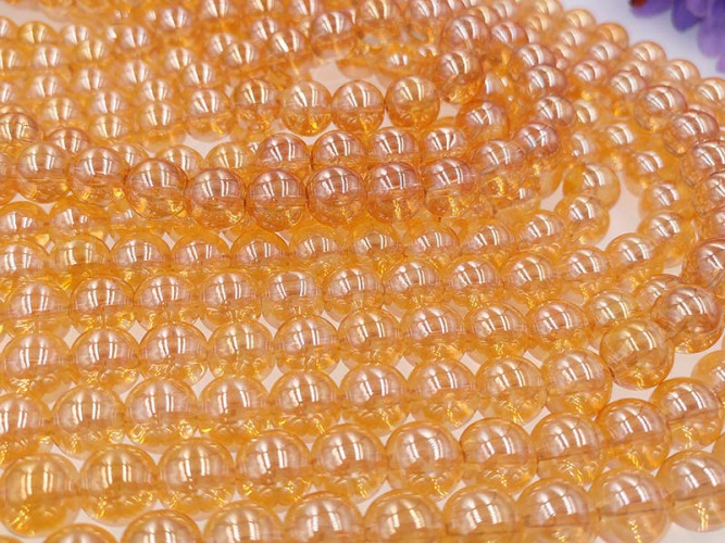 (СКИДКИ!!!) Бусина округлая Имитация Опала 10мм золотистая с глянцем прозрачная (стекло) (10шт.)