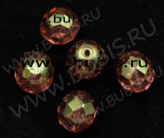 (СКИДКИ!!!) Округлая гранёная бусина 8мм коричнево-розовая с бензином прозрачная (стекло) (10шт.)