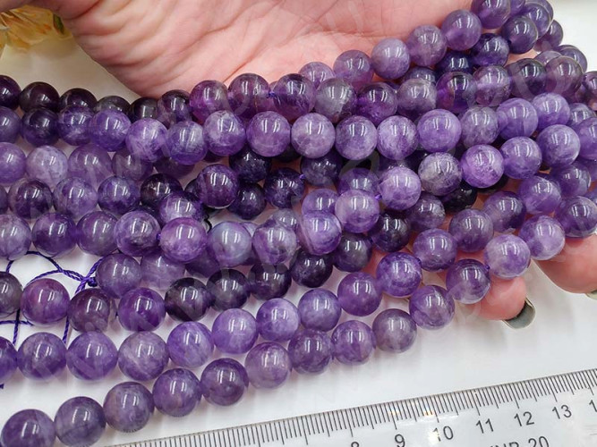 (ОПТ) Бусина округлая 10мм Аметист натуральный (камни) (НИТЬ)