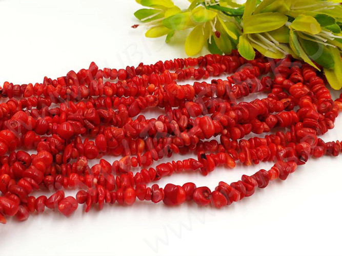 Крошка (галтовка) каменная 202 4-9мм Коралл красно-оранжевый натуральный (камни) (длинная нить прим. 90см)