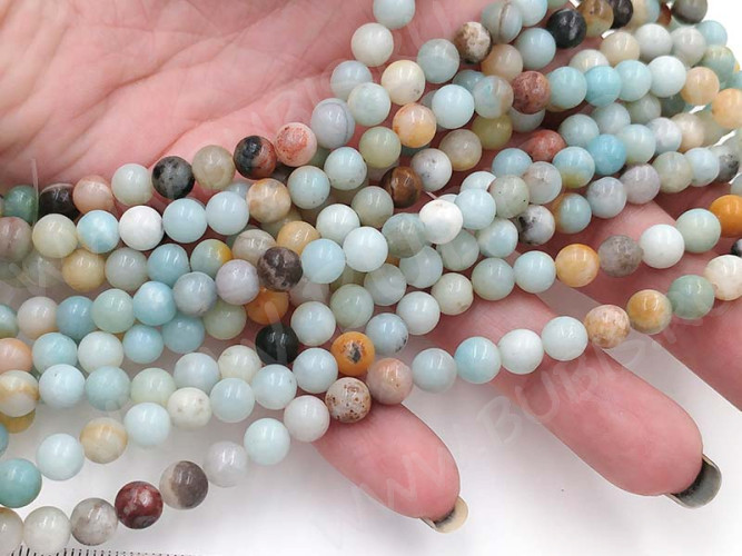 (ОПТ) Бусина округлая 6мм ГЛАДКАЯ Амазонит натуральный (камни) (НИТЬ)