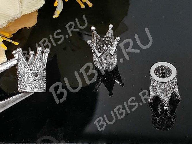 Бусина Корона 06 с инкрустацией 11,5*10*9,5мм цвет платины и прозрачный (Milano LUX) (Brass и фианиты)