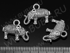 Подвеска Слоник 08 3D с узорами 17*13*3,7мм античное серебро (литьё)