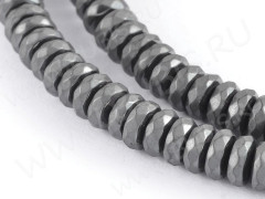 (ОПТ) Бусина каменная Рондель 50 гранёный матовый 5,5*5,5*1,8мм Гематит синт. (камни) (100шт.)