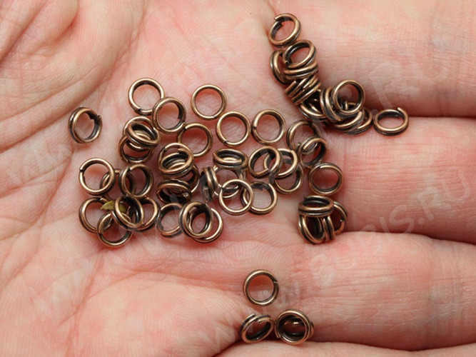 (СКИДКИ!!!) Колечки двойной крутки 4мм античная медь (Iron) (100шт.)